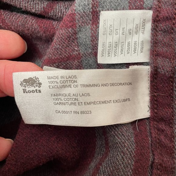 Roots Grey And Burgundy Plaid Flannel Long Sleeve Button Up Shirt, Size S - Picture 5 of 7